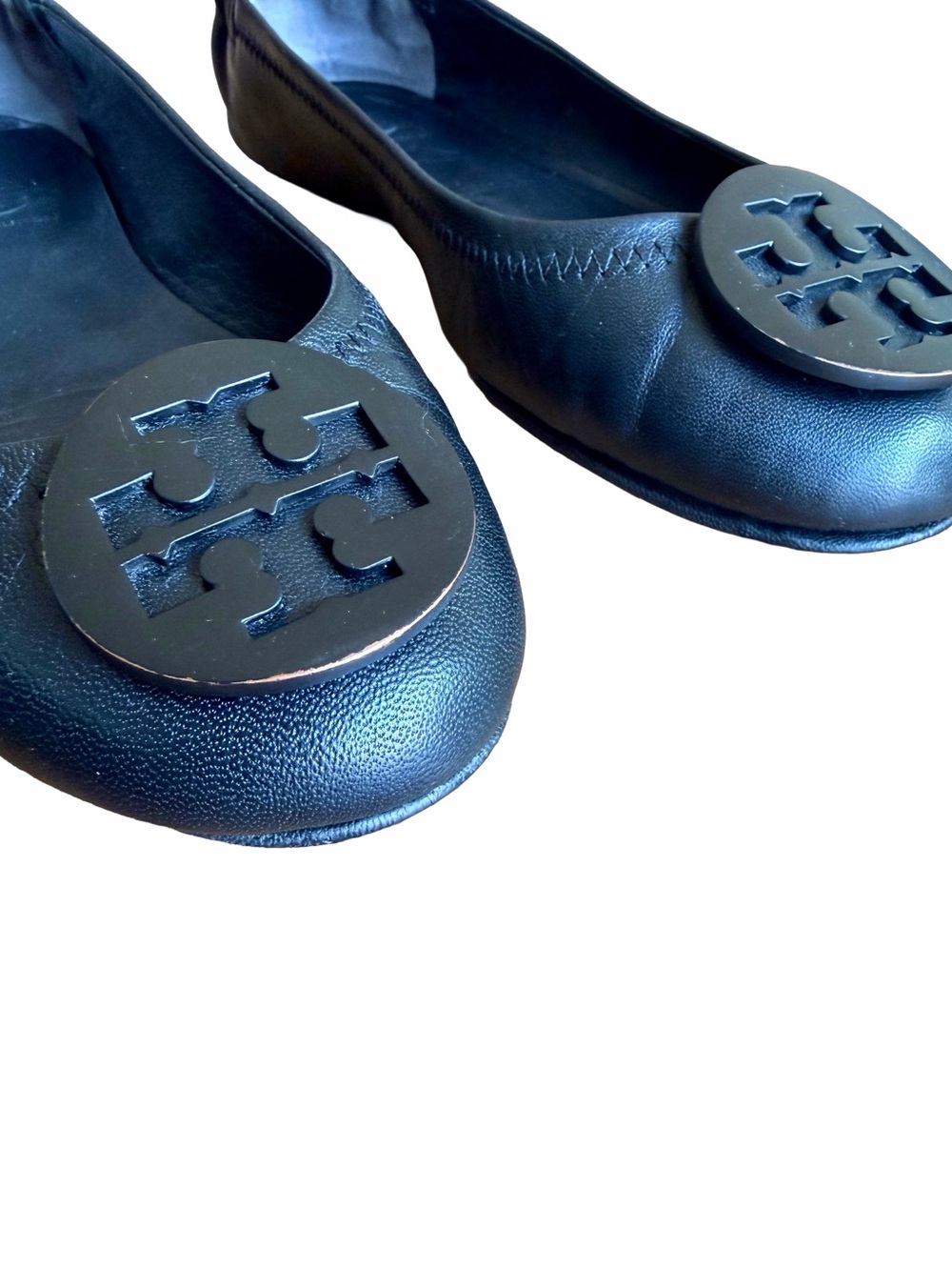 Tory Burch Minnie Travel Ballet Flats Black Leather Logo Size 7 - Picture 7 of 12